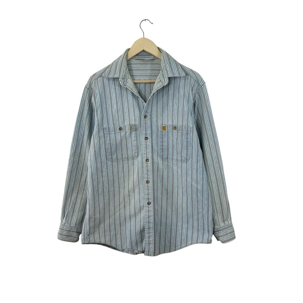 Carhartt Large Heavyweight Cotton Button Shirt Striped Long Sleeve Mens